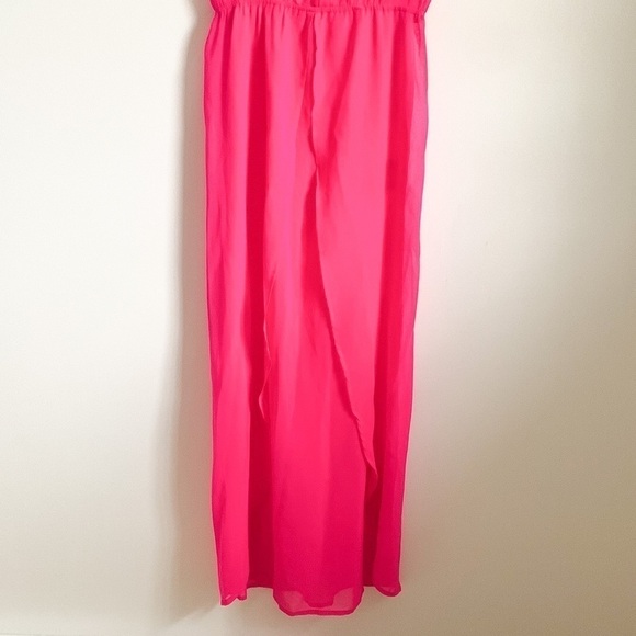 Boohoo Sheer Deep V Neck Pink Short Sleeved Swim Cover Up - Picture 4 of 7